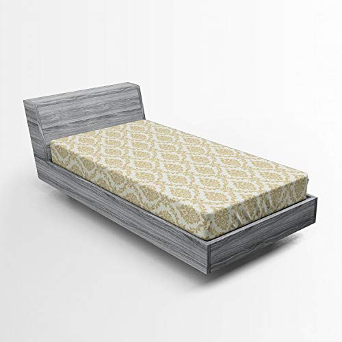 Lunarable Damask Fitted Sheet Damask Pattern in Vintage Style Ornate Illustration Moroccan Historic Artwork Bed Cover with All-Round Elastic Deep Pocket for Comfort Twin Size Yellow Beige Lunarable Damask Fitted Sheet Damask Pattern in Vintage Style Ornate Illustration Moroccan Historic Artwork Bed Cover with All-Round Elastic Deep Pocket for Comfort Twin Size Yellow Beige