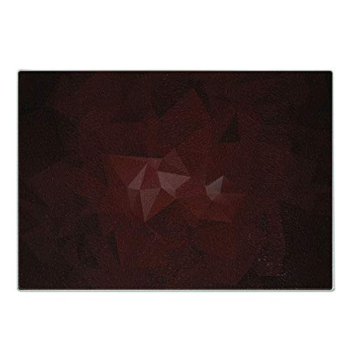 Lunarable Burgundy Cutting Board Geometrical Design with Triangles in Dark Color Fractal Look Mosaic Poly Effect Decorative Tempered Glass Cutting and Serving Board Small Size Burgundy Ruby