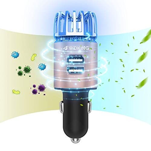 Car Air Purifier Ionizer 12V Plug-in Car Air Freshener Gadgets with Dual USB Charger Removes Cigarette Smoke Pet and Food Odor Ionic Ozone - Gold