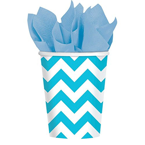 Amscan 581492.54 Caribbean Blue Chevron Paper Cups, Multi Color