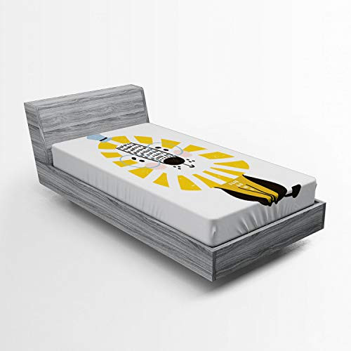 Ambesonne Lion Fitted Sheet Doodle Style Jungle Animal with Mane Glasses and Hat Funny Animal Cartoon Soft Decorative Fabric Bedding All-Round Elastic Pocket Twin Size Pale Blue Yellow Black