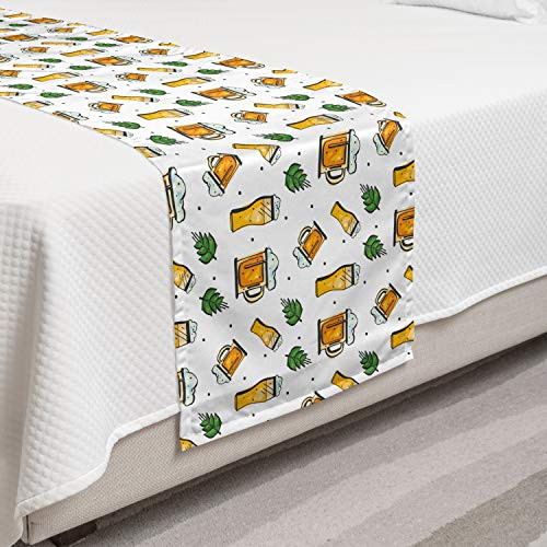 Ambesonne Beer Bed Runner Repetitive Demonstration of Drink Mugs and Glasses on a Plain Background Decorative Accent Bedding Scarf for Hotels Homes and Guestrooms White Earth Yellow Green