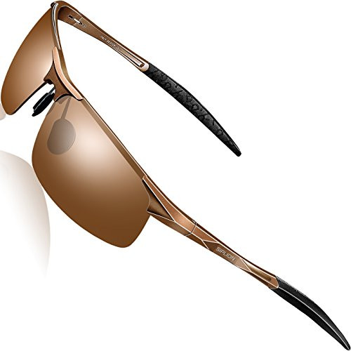 SIPLION Mens Driving Polarized Sport Sunglasses Al-Mg Metal Frame Ultra Light 8177 Brown