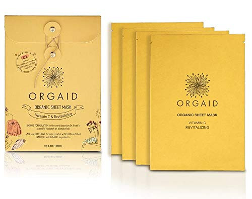 ORGAID Organic Sheet Mask - Made in USA -Vitamin C  and  Revitalizing pack of 4-