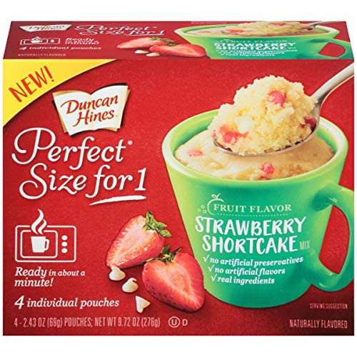 Duncan Hines Perfect Size for 1 Cake Mix, Ready in About a Minute, Strawberry Shortcake, 4 Individual Pouches