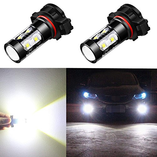 Alla Lighting 5201 5202 LED Fog Light Bulbs CANBUS Xtreme Super Bright 50W 12V LED DRL PS19W 12085 PS24W Replacement 6000K Xenon White