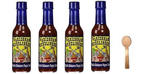 Arizona Gunslingers Chipotle Habanero Pepper Sauce 5 oz -Pack of 4- Bundled with PrimeTime Direct Spoon in a PTD Sealed Bag