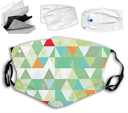 Fashion Comfortable Windproof maskColorful Triangles and Rhombuses with Tree Motifs Simplistic Nature DesignPrinted Facial decorations for Unisex