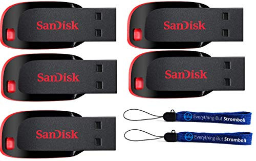 SanDisk Cruzer Blade 8GB -5 pack- USB 2.0 Flash Drive Jump Drive Pen Drive SDCZ50 - Five Pack w/ -2- Everything But Stromboli -TM- Lanyard