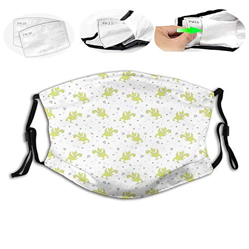 Happy Flying Dragons in Pastel Color Among Sketch of Hearts Starts and CirclesMouth Cover for WomenFace Mask Reusable Washable Cloth for Men