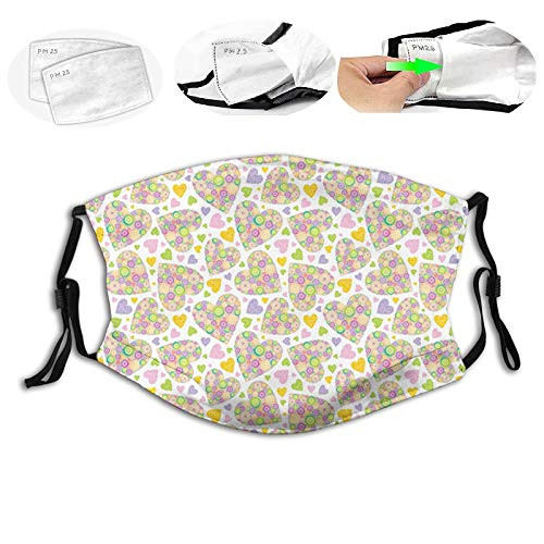Heart Shapes Filled with Bulls Eye Patterned Colorful Circles Love and AdorationProof Windproof Face MaskReusableWashable ClothFace CoverCover for Men Women