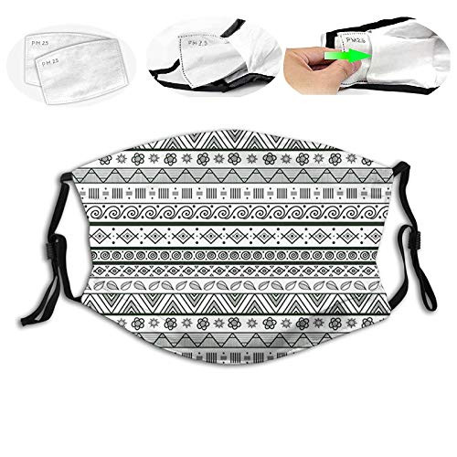 Ethnic Aztec Pattern with Primitive Geometric Forms Triangles BackgroundProof Windproof Face MaskReusableWashable ClothFace CoverCover for Men Women