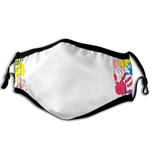 Comfortable Windproof maskHappy Childhood Themed Frame With Handprints In Rainbow Colors Grunge DisplayPrinted Facial decorations for Unisex Comfortable Windproof maskHappy Childhood Themed Frame With Handprints In Rainbow Colors Grunge DisplayPrinted Facial decorations for Unisex
