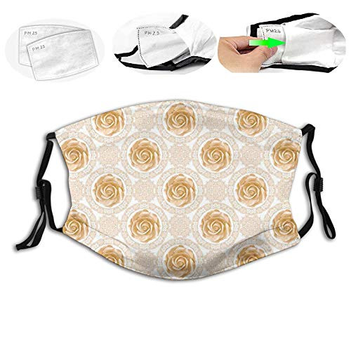 Vintage Rose Pattern Baroque Inspired Dated Royal Circle Ornate Motifs PrintFace Mask Reusable Washable Masks Cloth for Men and Women