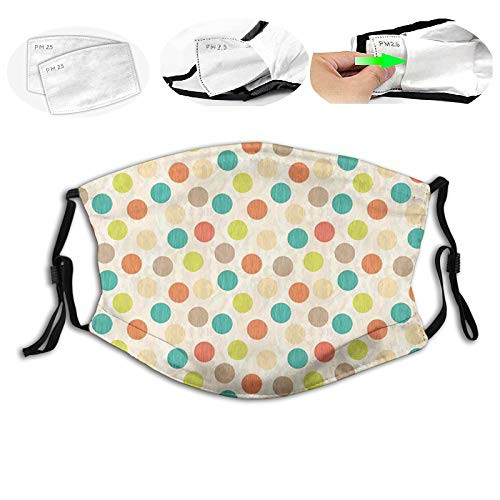 Colorful Pattern with Striped Circles on Grungy Background Funky Abstract and SpottyMouth Cover for WomenFace Mask Reusable Washable Cloth for Men