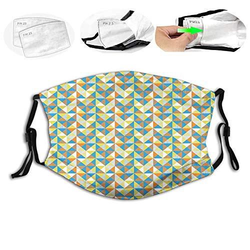 Stripes and Dots Pattern on Grid Style Triangles Ornate Composition Hand DrawnProof Windproof Face MaskReusableWashable ClothFace CoverCover for Men Women
