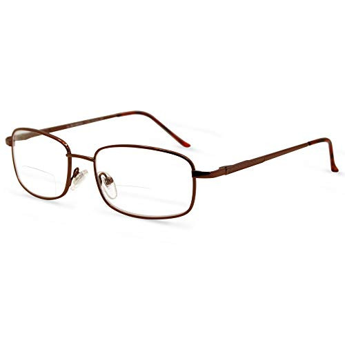 In Style Eyes Enda Italian Design Middle Bifocal Reading Glasses Metal Frames Brown 3.75x