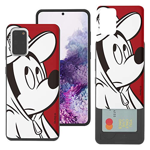 WiLLBee Compatible with Galaxy S20 Plus Case -6.7inch- Dual Layer Card Slide Slot Wallet Bumper Cover - Line Art Mickey Mouse