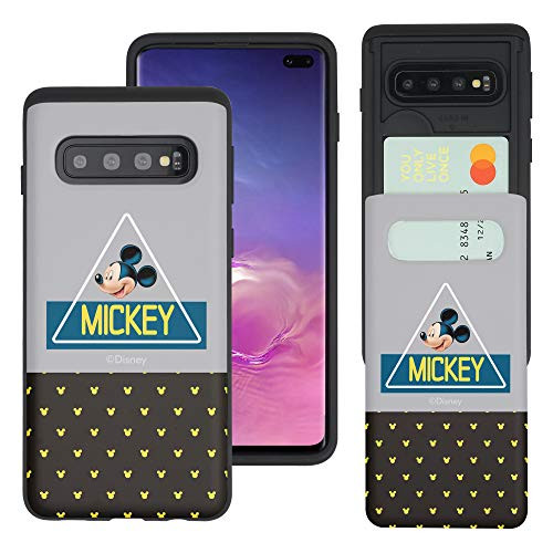 WiLLBee Compatible with Galaxy S10 Plus Case -6.4inch- Dual Layer Card Slide Slot Wallet Bumper Cover - Retro Mickey Mouse Triangle