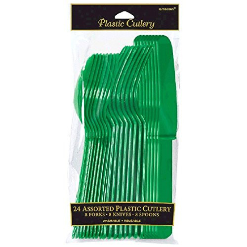 Assorted Plastic Cutlery | Festive Green | Pack of 24| Party Supply
