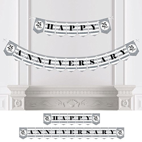 Big Dot of Happiness We Still Do - 25th Wedding Anniversary Party Bunting Banner - Silver Party Decorations - Happy Anniversary