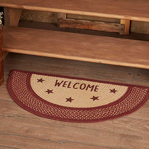 VHC Brands Burgundy Red Primitive Jute Rug Half Circle 16.5x33 Welcome VHC Brands Burgundy Red Primitive Jute Rug Half Circle 16.5x33 Welcome