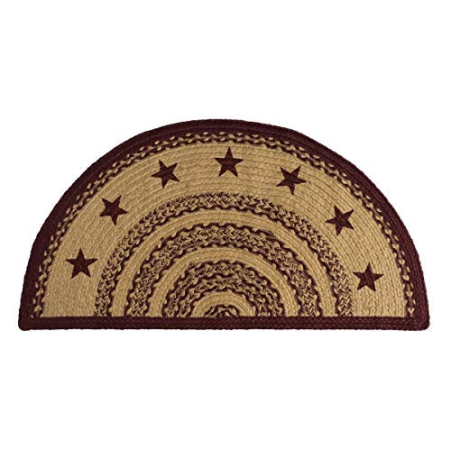 VHC Brands 6128 Classic Country Primitive Flooring-Burgundy Tan Jute Red Stenciled Stars Half Circle Rug 16.5 x 33 VHC Brands 6128 Classic Country Primitive Flooring-Burgundy Tan Jute Red Stenciled Stars Half Circle Rug 16.5 x 33