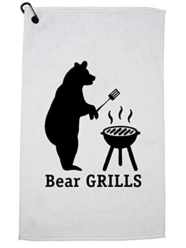 Hollywood Thread Funny Bear Grills Grilling Bear Silhouette Sports Towel with Carabiner Clip