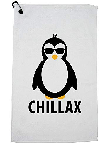 Hollywood Thread Chillax - Hilarious Penguin Wearing Sunglasses Graphic Sports Towel with Carabiner Clip