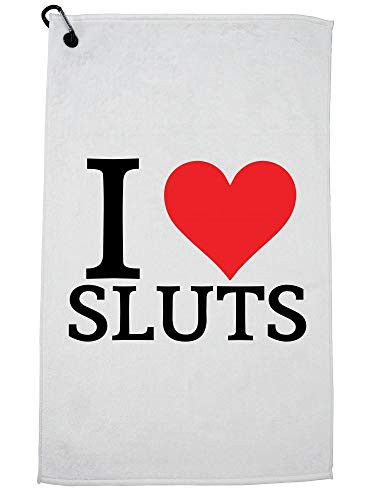 Hollywood Thread I Love Sluts with Big Red Graphic Heart - Funny Sports Towel with Carabiner Clip