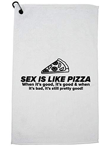 Hollywood Thread Sex is Like Pizza - Good and Bad - Hilarious Sports Towel with Carabiner Clip