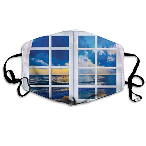 Fillter Cloth For Unisex man and woman Sunset on The Sea Scenery from Window with Open Curtains Hor Reusable Windproof Cloth Half Face Double Protection