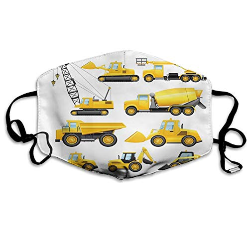 Comfortable Activated Carbon MaskNursery Abstract Images of Construction Vehicles Machinery Trucks Bulldozer CraneYellow BlackPrinted Facial Decorations For Adults