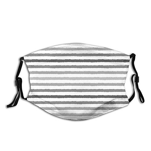 Gray and White Stripes Monochrome Tone Brush Style Lines Mouth Cover for WomenFace Mask Reusable Washable Cloth for Men