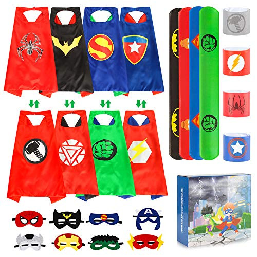 Superhero Capes for Kids Boy Halloween Cosplay Costume Party Double Side Cape Christmas Role Play Dress up for Boy with Masks and Bracelet Slaps Superhero Capes for Kids Boy Halloween Cosplay Costume Party Double Side Cape Christmas Role Play Dress up for Boy with Masks and Bracelet Slaps