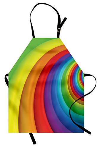 Lunarable Rainbow Apron Rainbow Colored Half Circles Getting Bigger and Bigger Perspective Computer Graphic Unisex Kitchen Bib with Adjustable Neck for Cooking Gardening Adult Size Vivid Rainbow
