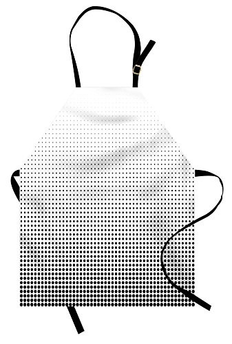 Lunarable Polkadot Apron Illustration of a Halftone Polka Dots Doted Bubbles Minimalistic Circle Spot Unisex Kitchen Bib with Adjustable Neck for Cooking Gardening Adult Size Black Dot