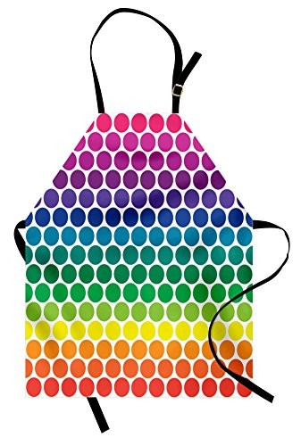 Lunarable Polka Dots Apron Illustration of Rainbow Colored Dots Big Circles Spots Kids Nursery Theme Print Unisex Kitchen Bib with Adjustable Neck for Cooking Gardening Adult Size Pink Green