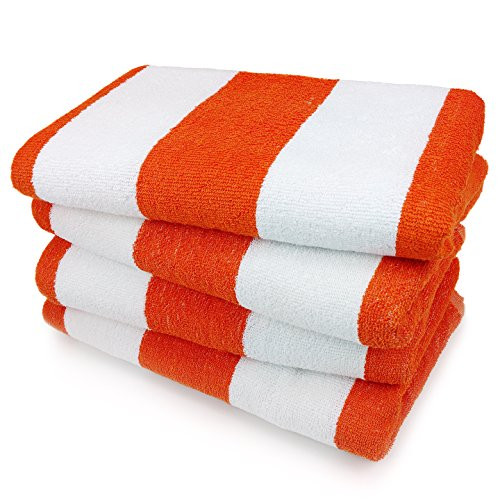 Kaufman- Set of 4 Orange Cabana Beach and Pool Towel. 100 percent Cotton .-Orange-