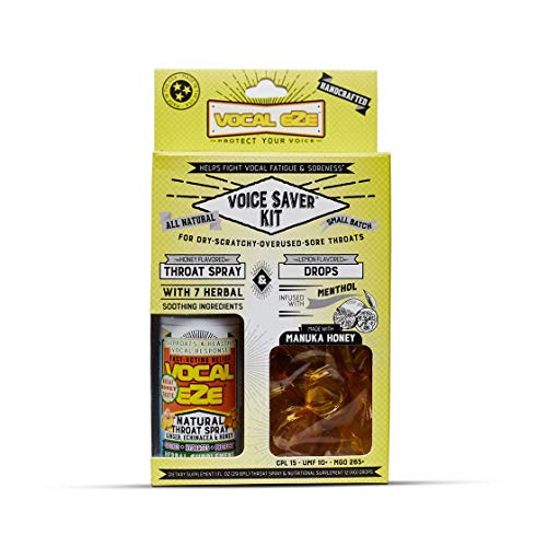 Vocal Eze Voice Saver Kit Includes Vocal Herbal Throat Spray -1- and -12- Manuka Honey Drops - Relieve Sore Hoarse Fatigue Dryness of Throat - Immune Support Natural Ingredients -Lemon- Vocal Eze Voice Saver Kit Includes Vocal Herbal Throat Spray -1- and -12- Manuka Honey Drops - Relieve Sore Hoarse Fatigue Dryness of Throat - Immune Support Natural Ingredients -Lemon-