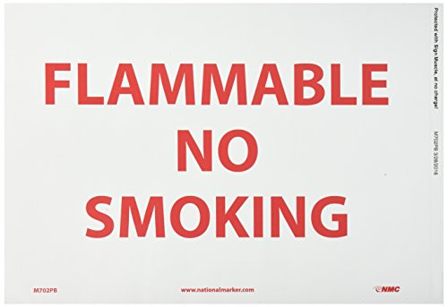NMC M702PB Fire Sign, Legend "FLAMMABLE NO SMOKING", 14" Length x 10" Height, Pressure Sensitive Vinyl, Red on White NMC M702PB Fire Sign, Legend "FLAMMABLE NO SMOKING", 14" Length x 10" Height, Pressure Sensitive Vinyl, Red on White