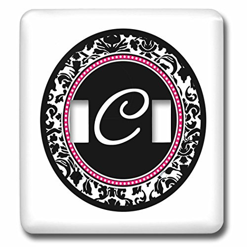 3dRose InspirationzStore Monograms - Letter C stylish monogrammed circle - girly personal initial - personalized black damask hot pink - double toggle switch -lsp_154595_2- 3dRose InspirationzStore Monograms - Letter C stylish monogrammed circle - girly personal initial - personalized black damask hot pink - double toggle switch -lsp_154595_2-