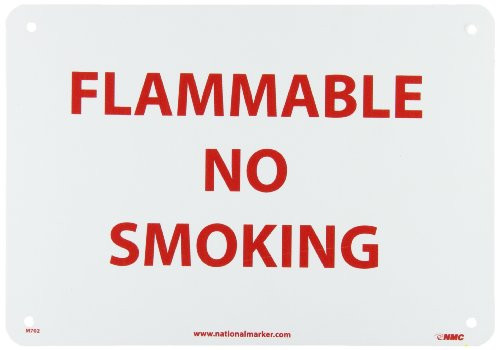 NMC M702R Fire Sign, Legend "FLAMMABLE NO SMOKING", 10" Length x 7" Height, Rigid Polystyrene Plastic, Red on White