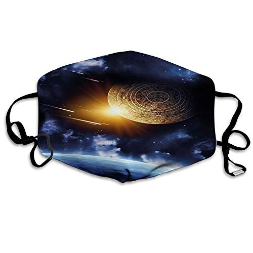 Funny Activated carbon filter maskGalaxy Maya Calendar with Outer Space Background with Earth Mystical Astral Meteor ViewBlue YellowFacial decorations for adults