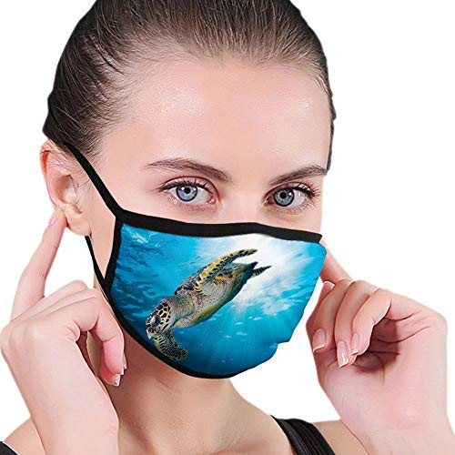 Comfortable Windproof maskTurtle Hawksbill Sea Turtle Dive Deep into the Blue Ocean Against Sun RaysYellow Brown Aqua BluePrinted Facial Decorations for Man and Woman
