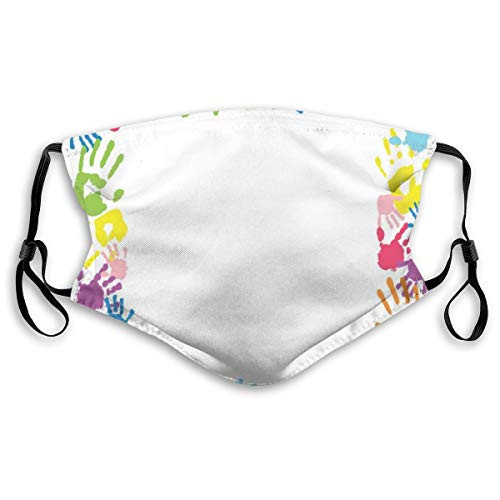 Activated Carbon Filter Windproof mask for Unisex AdultHappy Childhood Themed Frame with Handprints in Rainbow Colors Grunge DisplayPrinted Facial Decorations Activated Carbon Filter Windproof mask for Unisex AdultHappy Childhood Themed Frame with Handprints in Rainbow Colors Grunge DisplayPrinted Facial Decorations