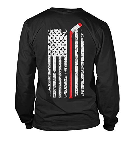 Haase Unlimited Hockey Stick American Flag - Sports USA Unisex Long Sleeve Shirt -Black - Back Print X-Large-