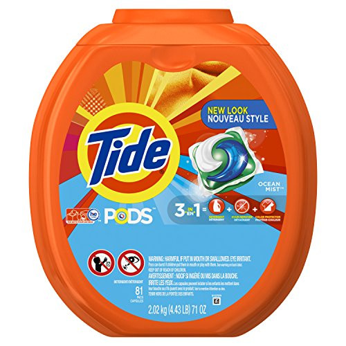 Tide Pods 3 in 1 Liquid Detergent Pacs, Ocean Mist Scent, 81 Count Tub (Packaging May Vary)