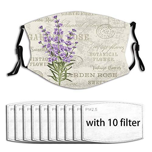 Comfortable Windproof mask Lavender Vintage Postcard Composition with Grunge Display and FlowersLavender Reseda Green Beige Printed Facial decorations for adult