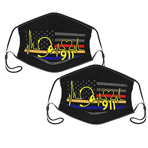 911 Dispatcher Thin Gold Line Unisex Adult Black Face Mask Design Scarf 2-Pack Washable Face Masks